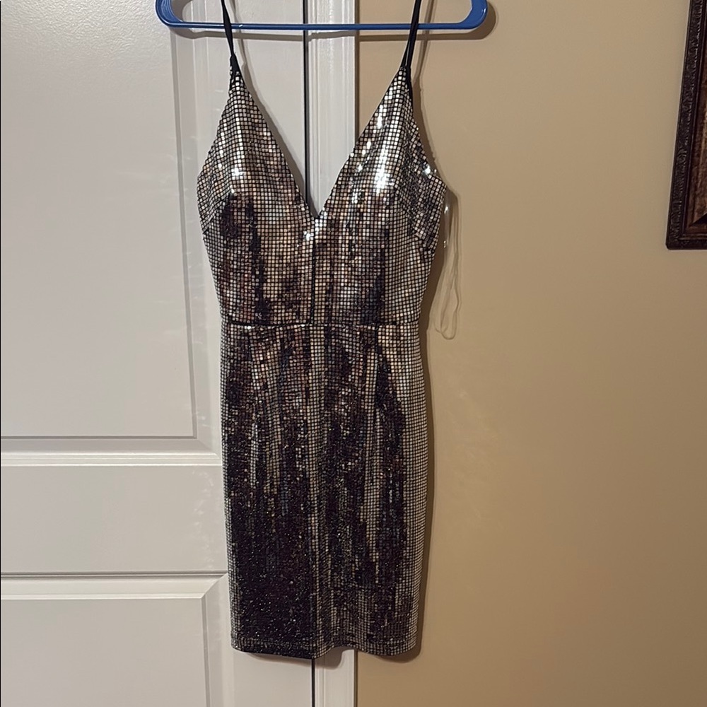 Gray Silver Sequin Bodycon Mini Dress